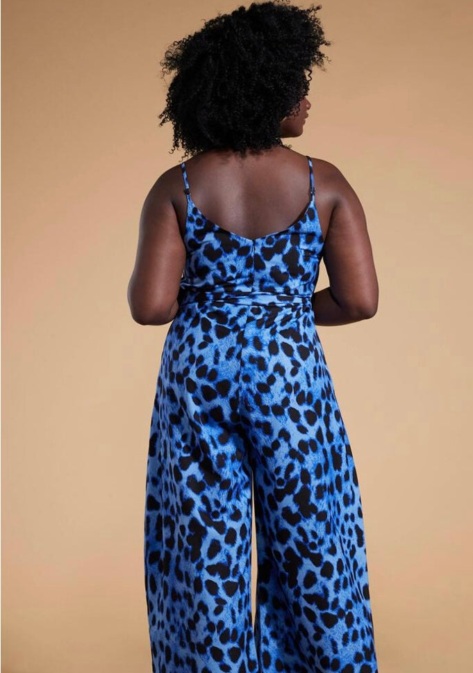 Gabriella jumpsuit dancing leopard  in Bright Blue Leopard