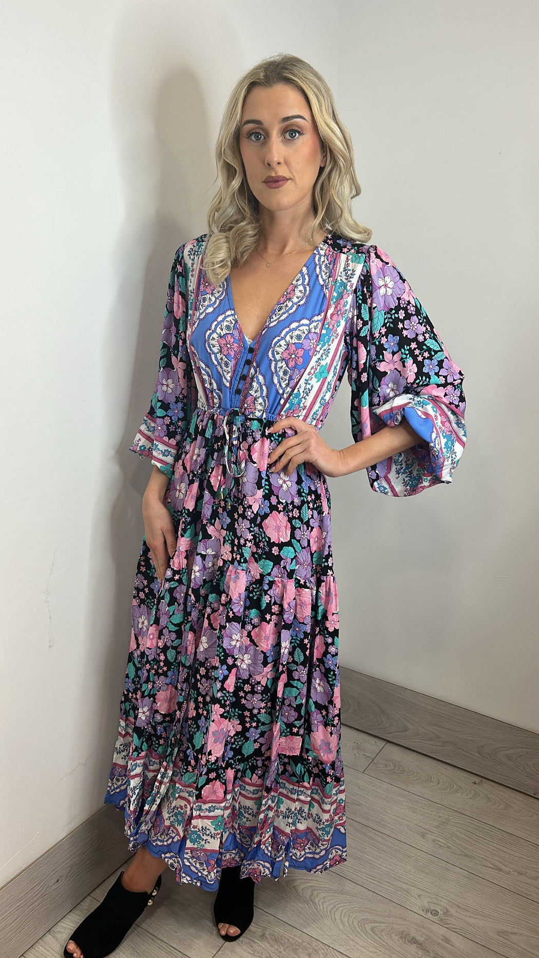 Black bird teresa print maxi