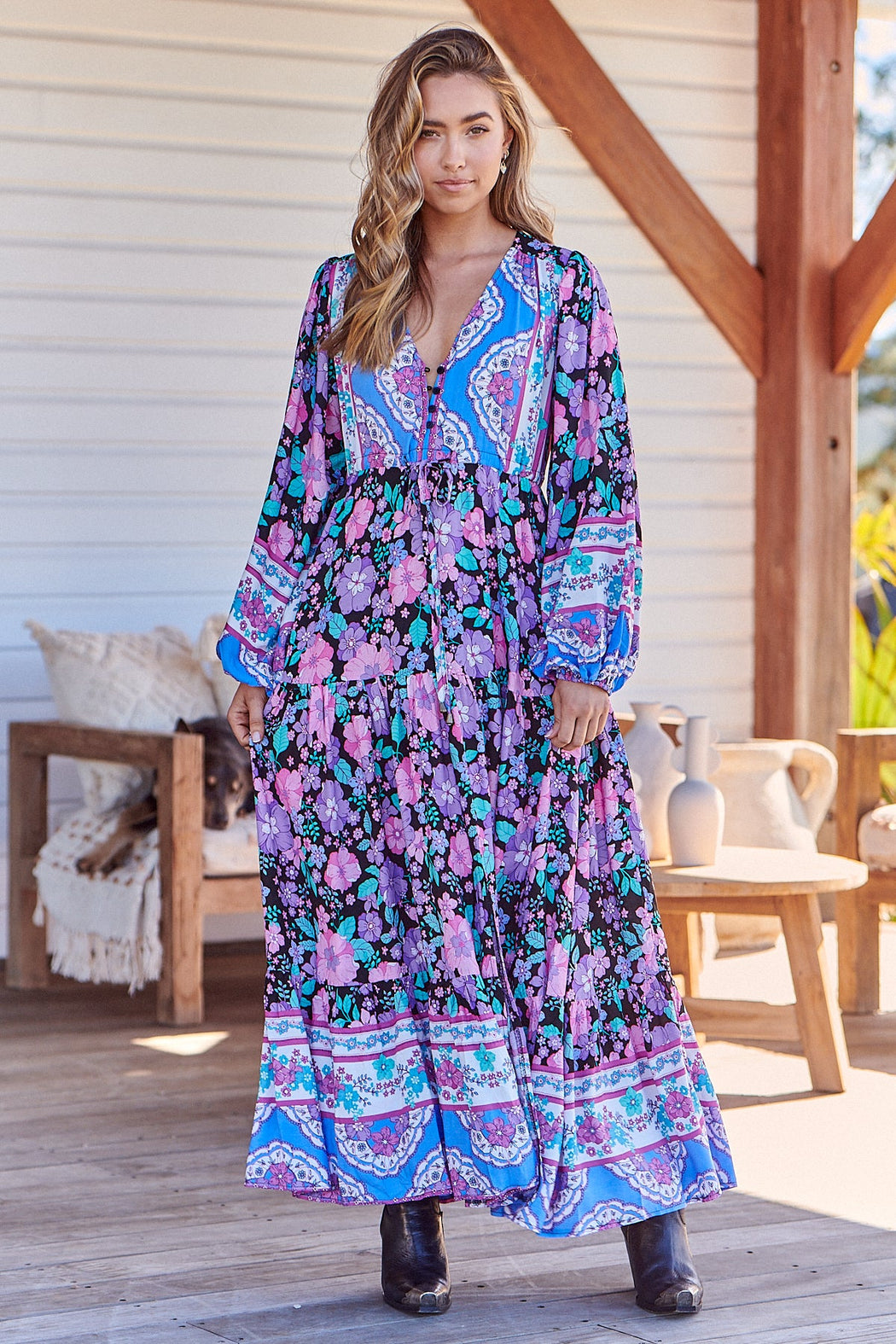 Black bird teresa print maxi