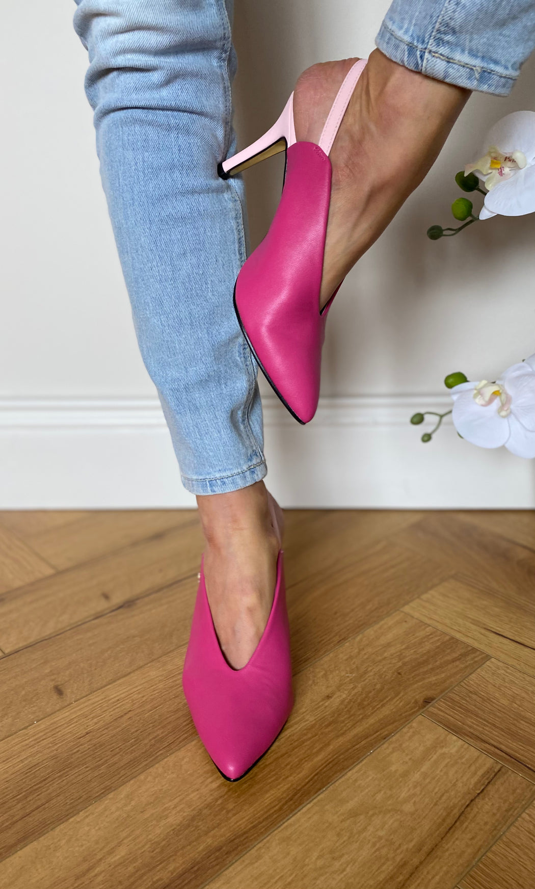 Magenta slide melton heels