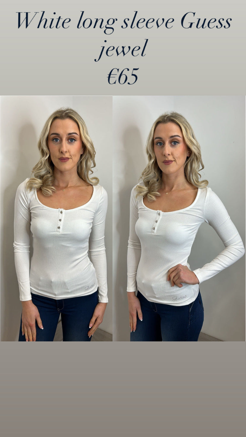 White long sleeve Guess jewel button top