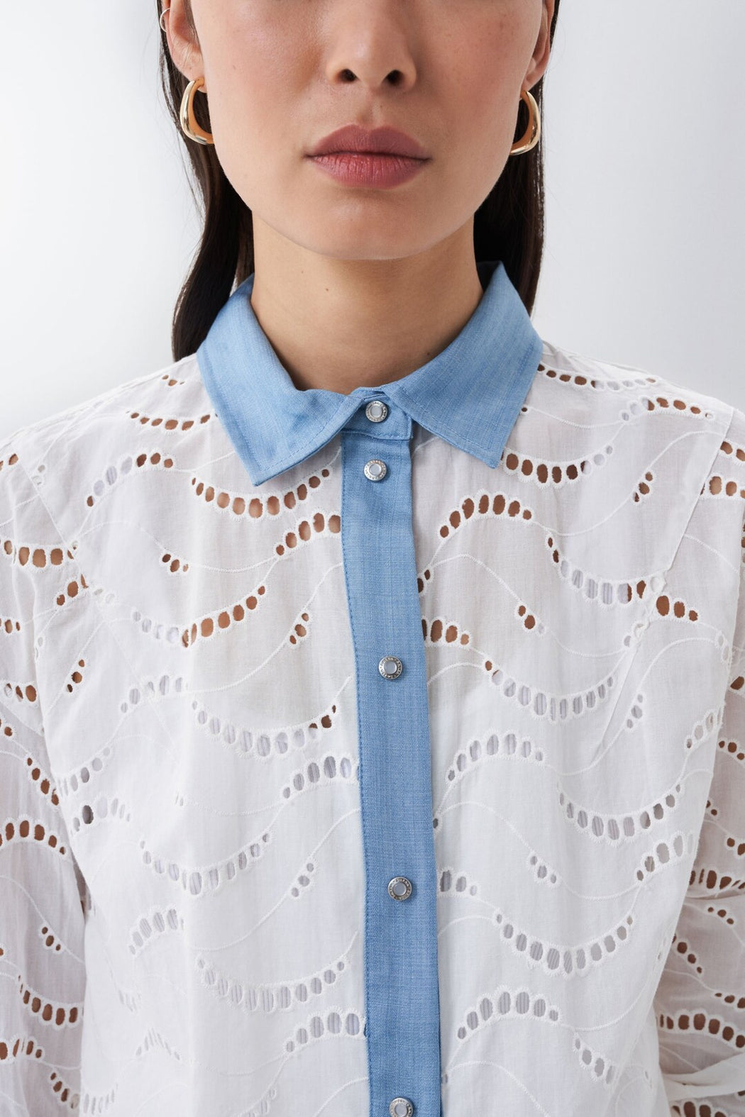 126196 SALSA EMBROIDERED SHIRT WITH DENIM INSERTS SALE