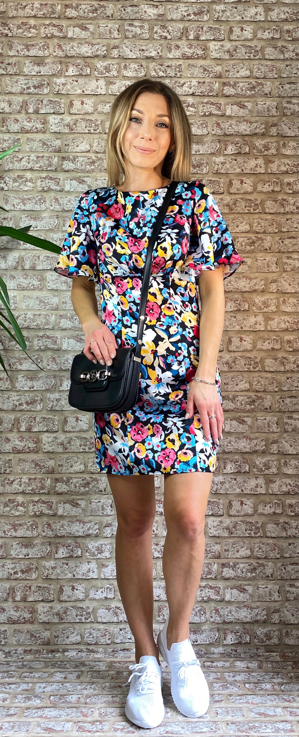 Cindy round neck floral print mini dress