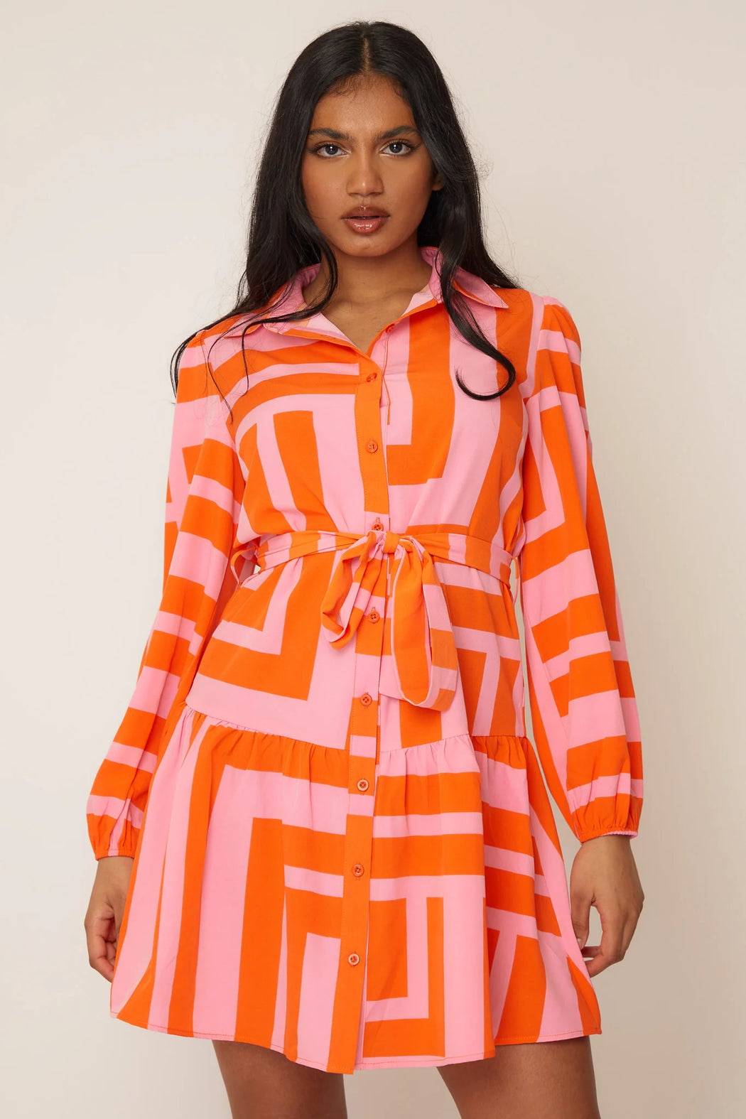 Phoebe Pink & Orange Mini Shirt Dress
