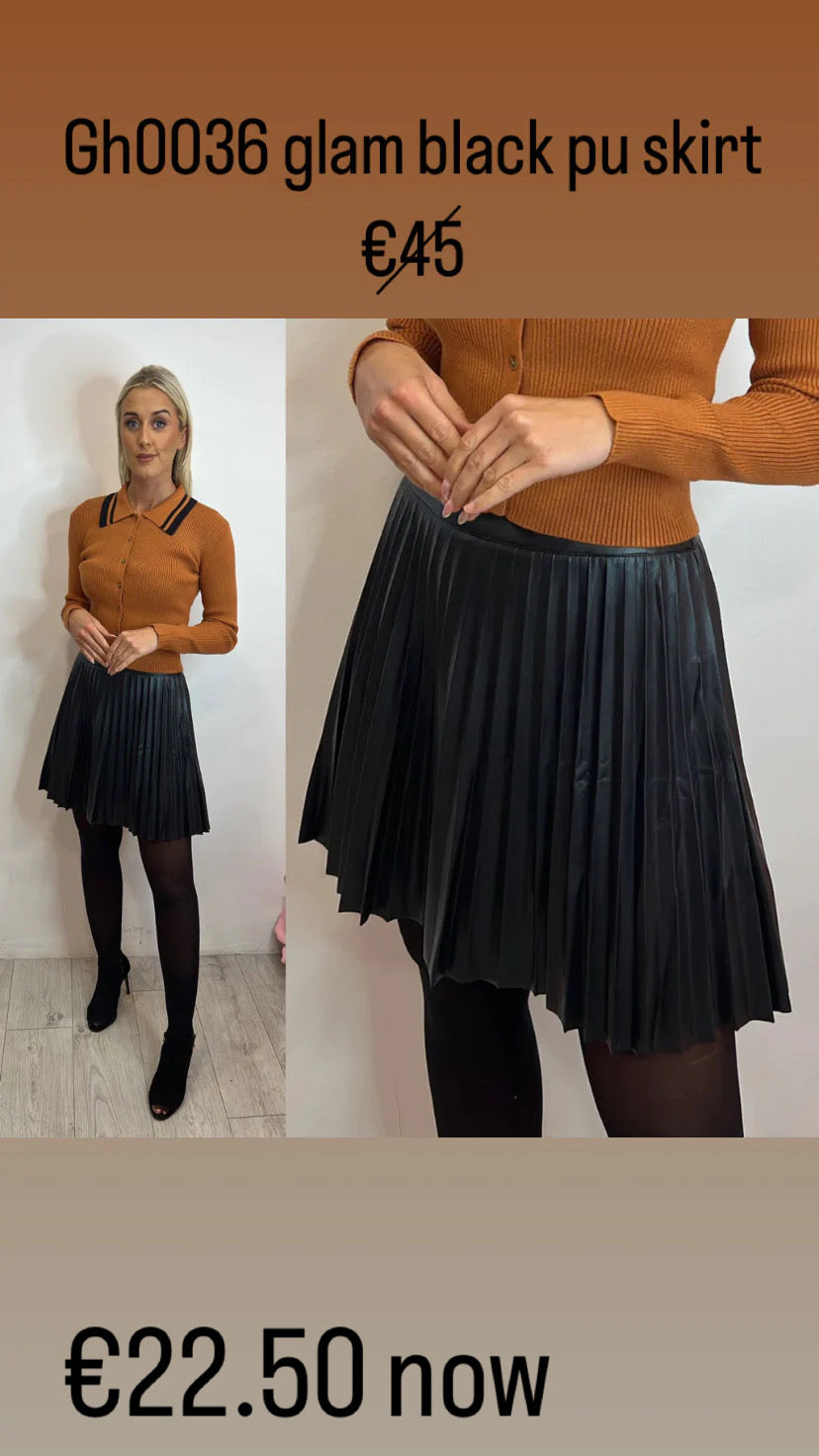 Gh0036 glam black pu skirt