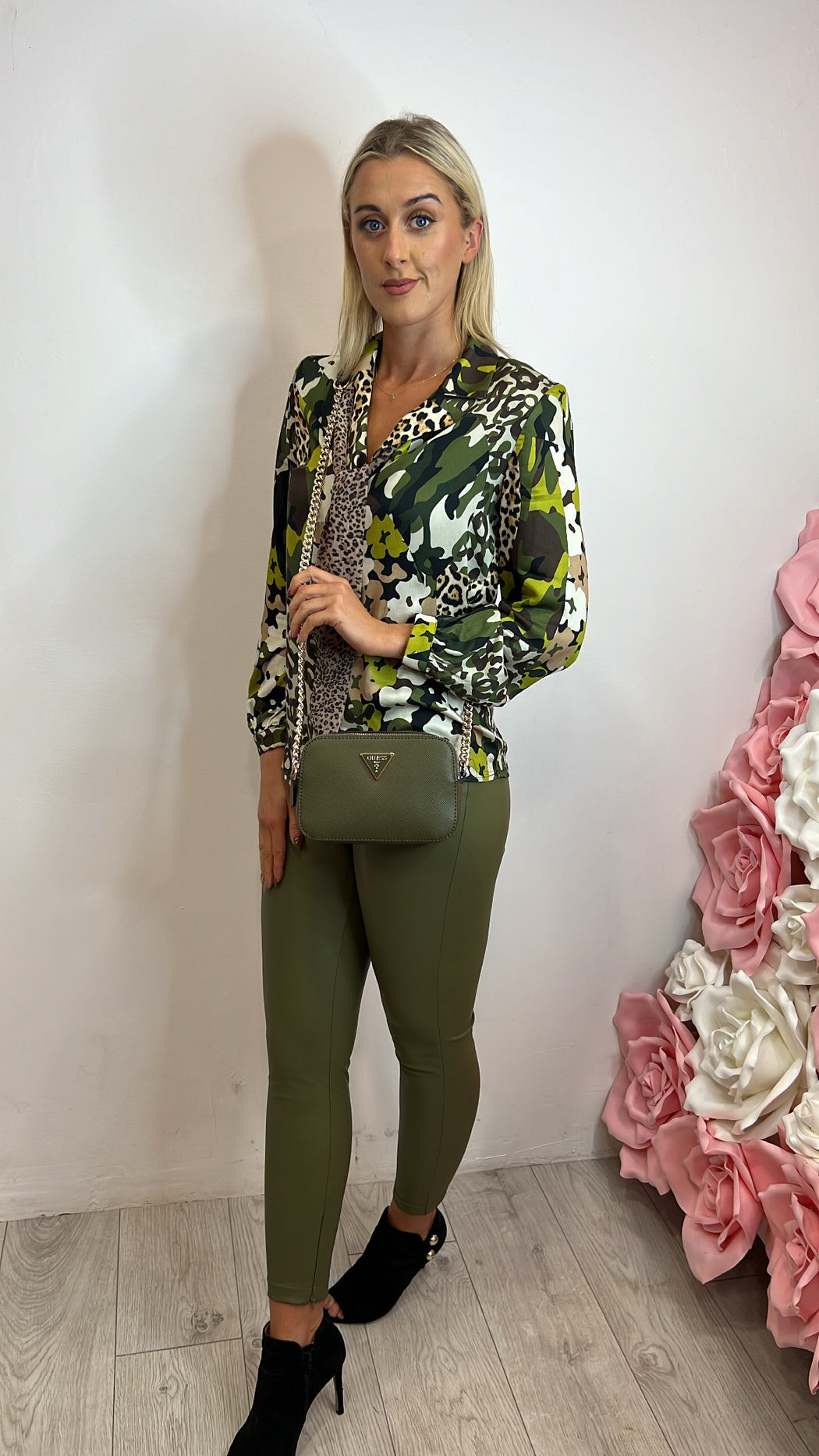 Green Priscilla guess faux leather trousers