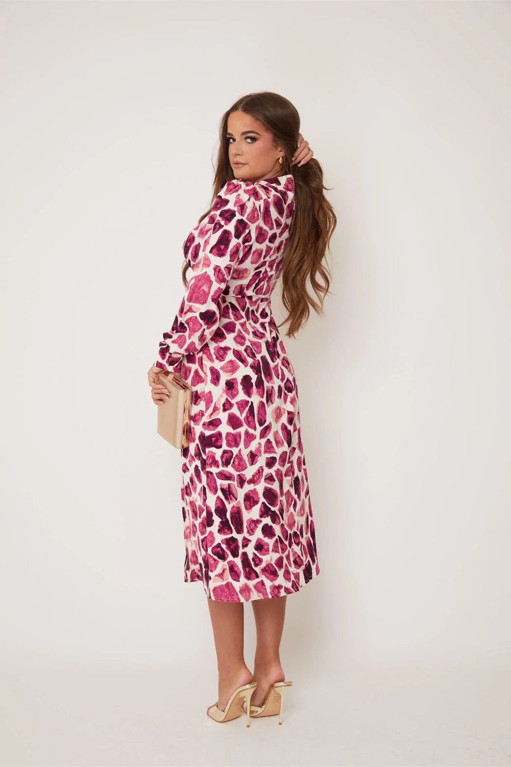 Cass Purple Giraffe Print Midi Dress