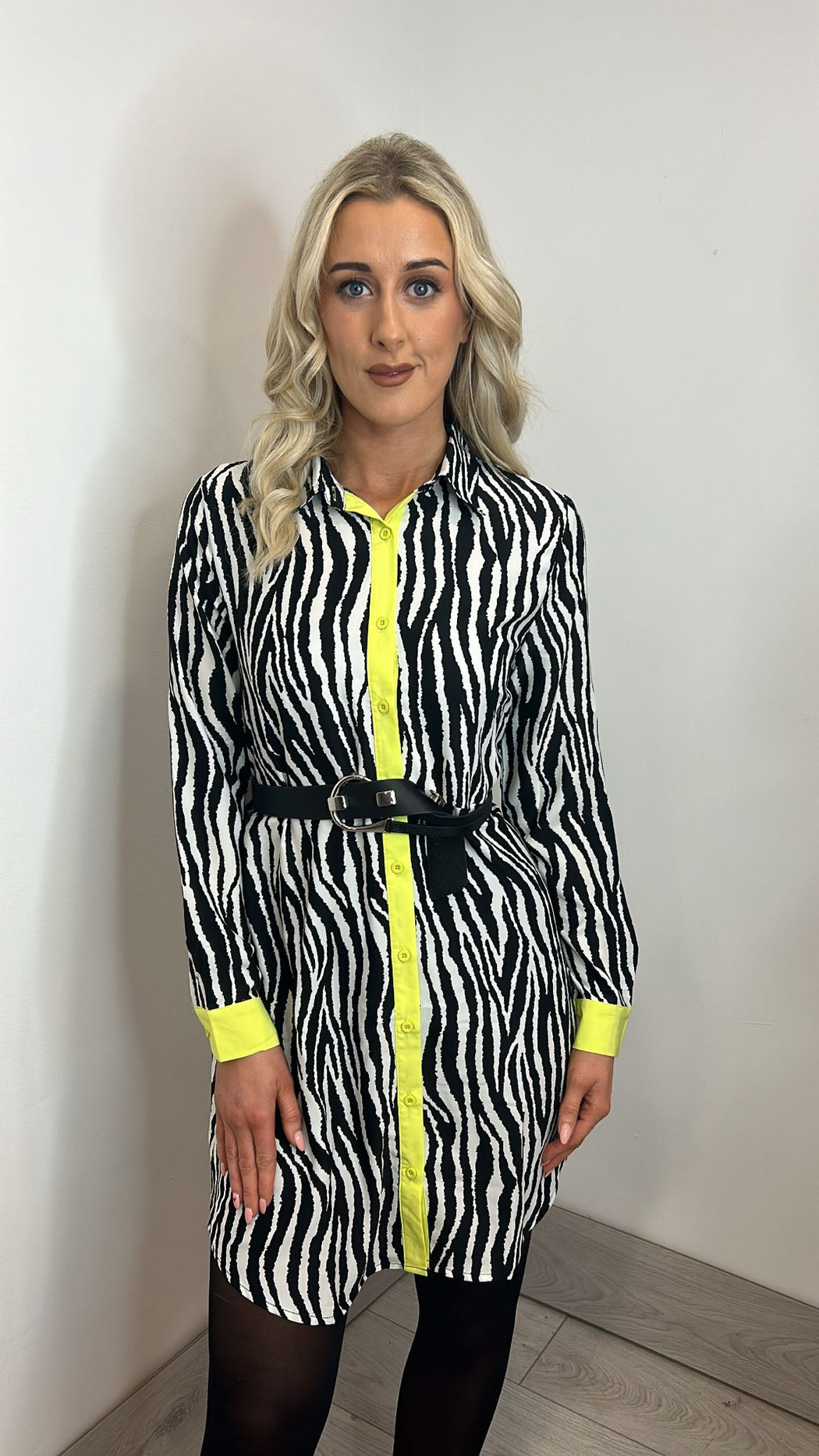 Alana Lime Zebra Print Shirt Dress