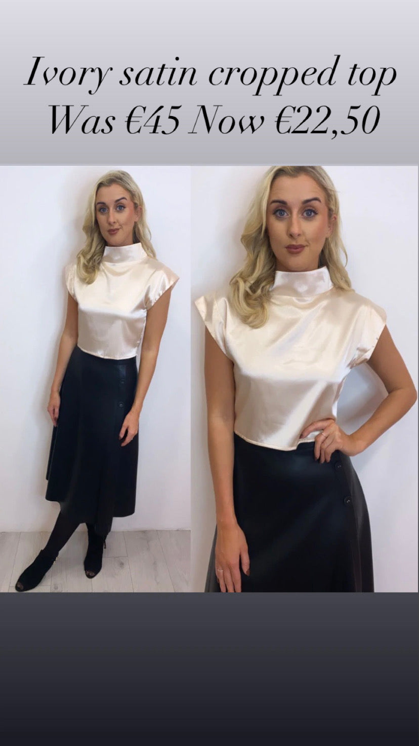 Ivory satin cropped top