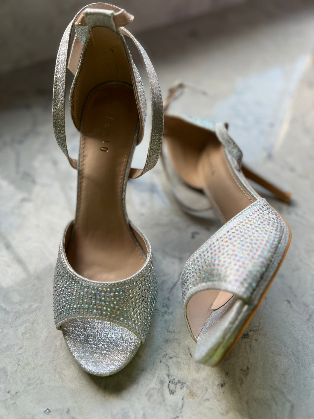 Crystal silver lyrath heels
