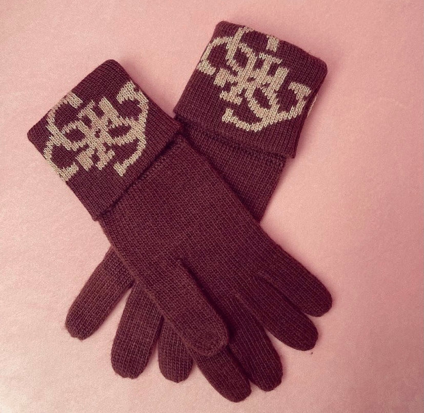 Brown gold guess gloves