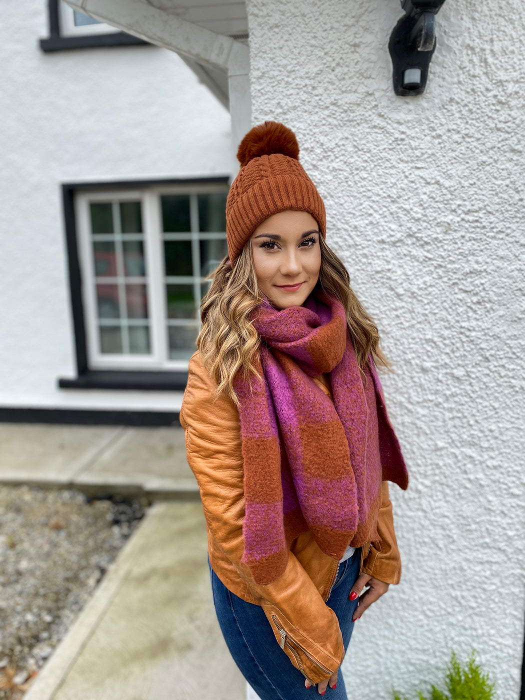Rust cable knit hat
