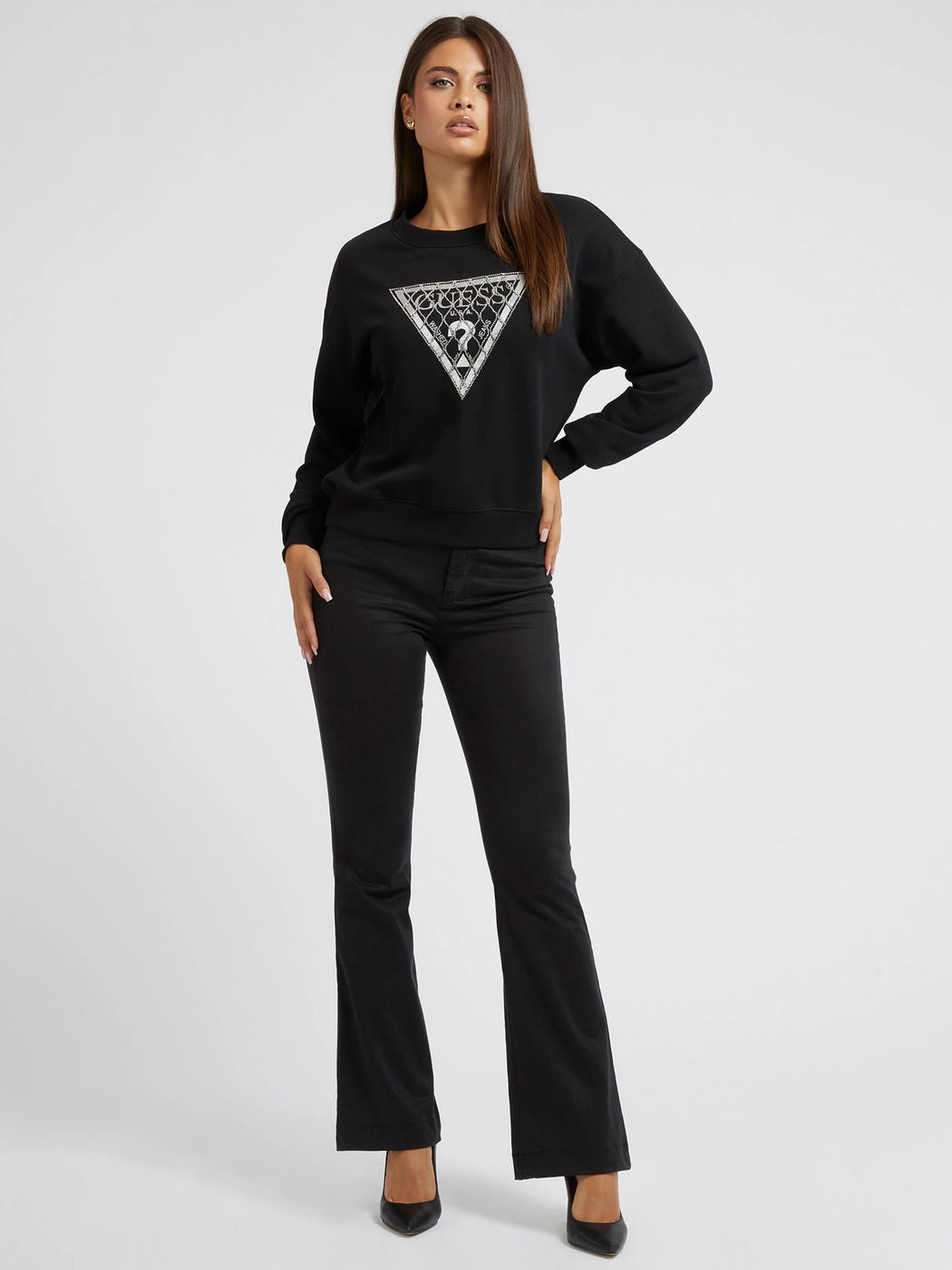 guess black crystal logo sweater