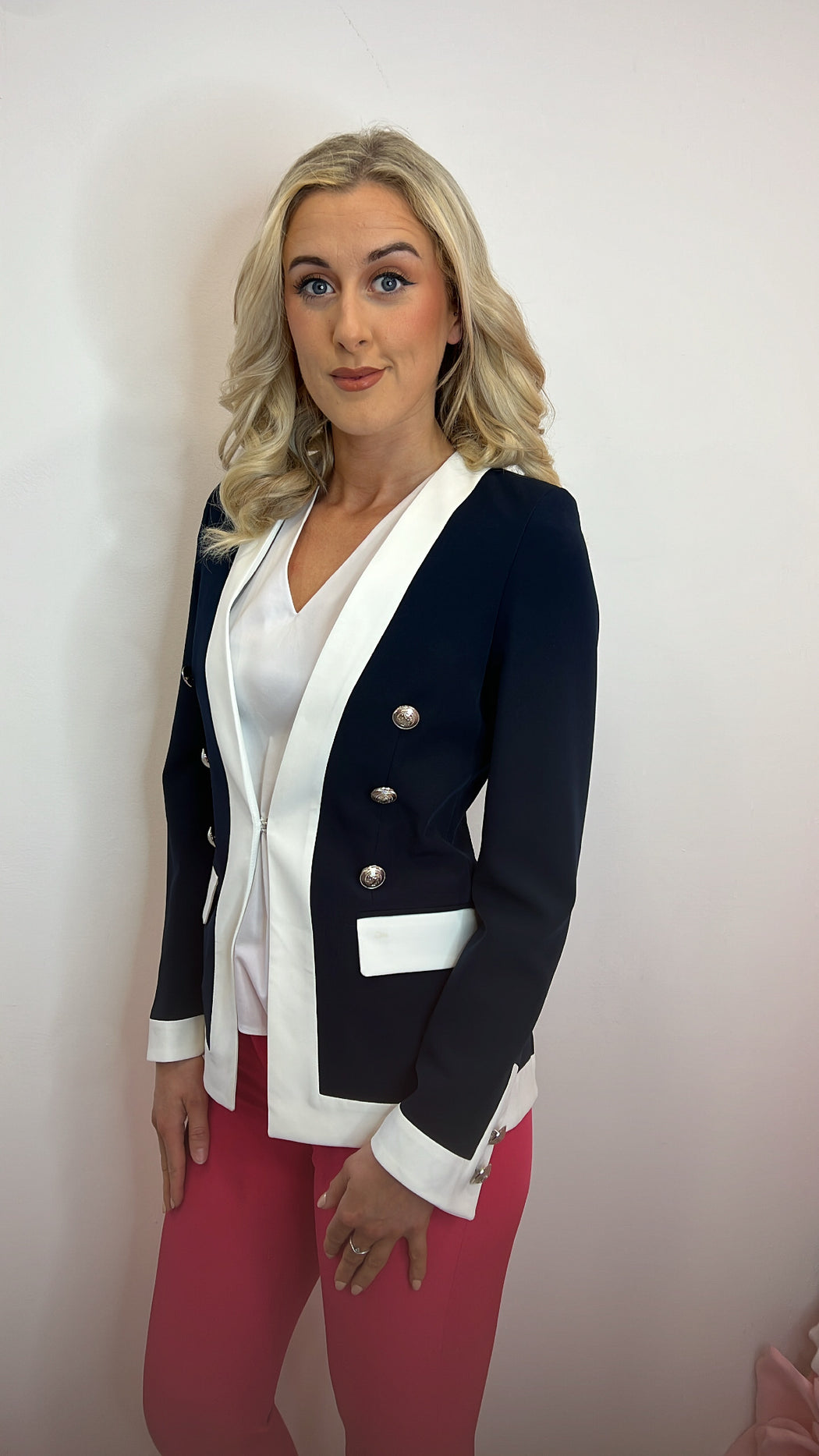 6670 fly girl Giacca navy and cream tailored jacket sale