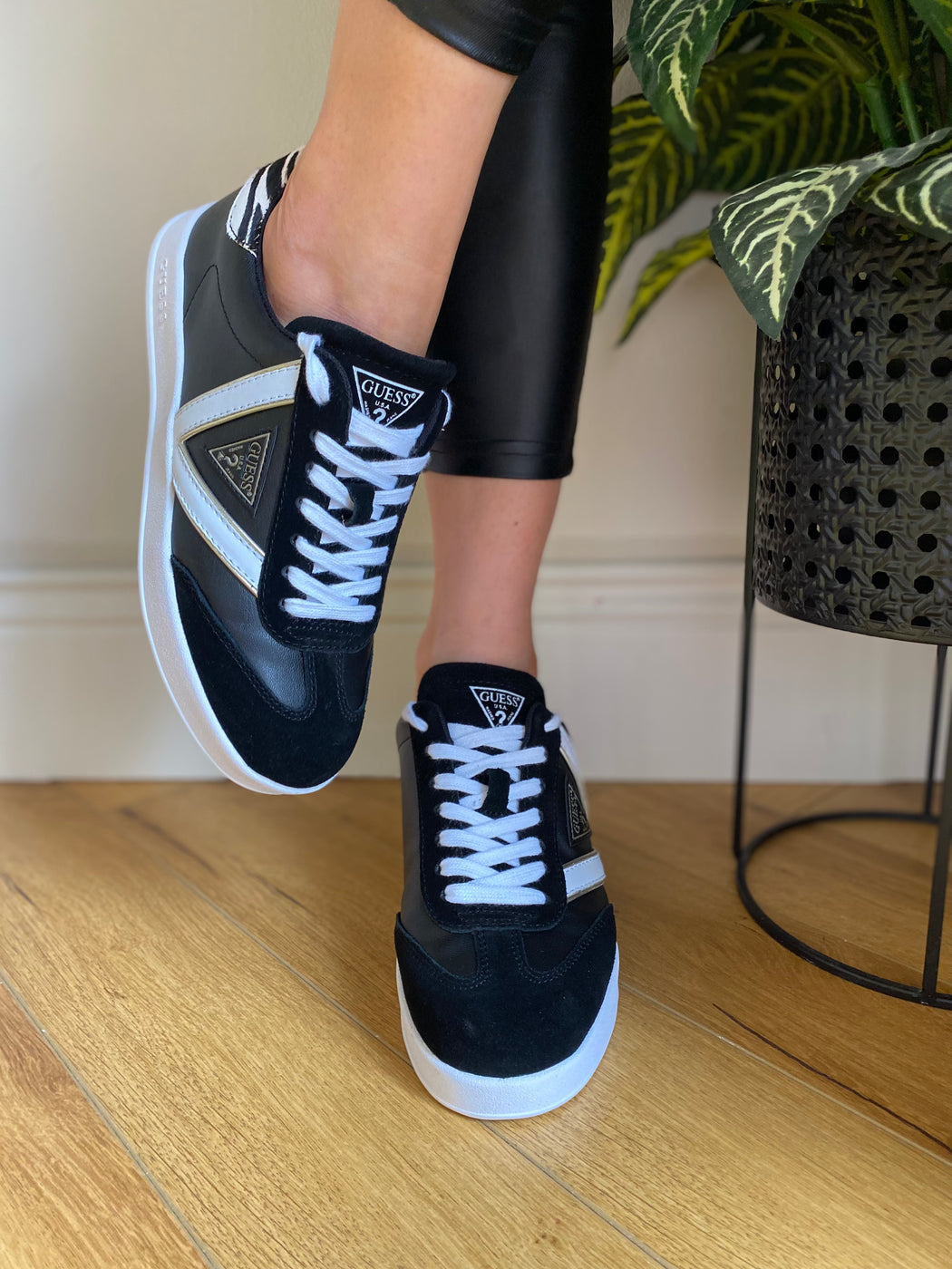 Guess Black white Sole Trainer With Zebra print insert