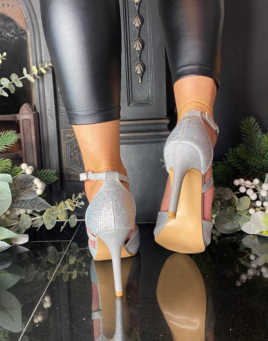 Crystal silver lyrath heels