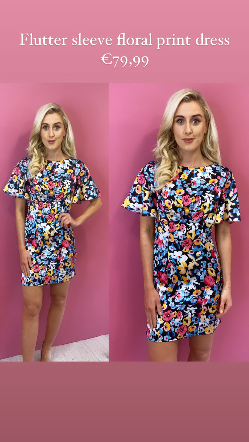 Cindy round neck floral print mini dress