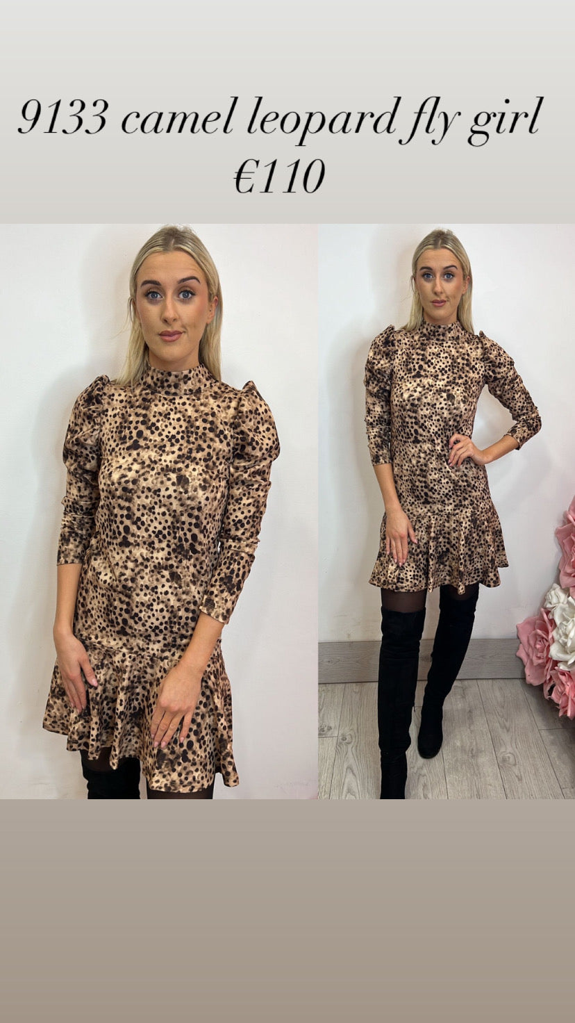 9133 camel leopard fly girl dress