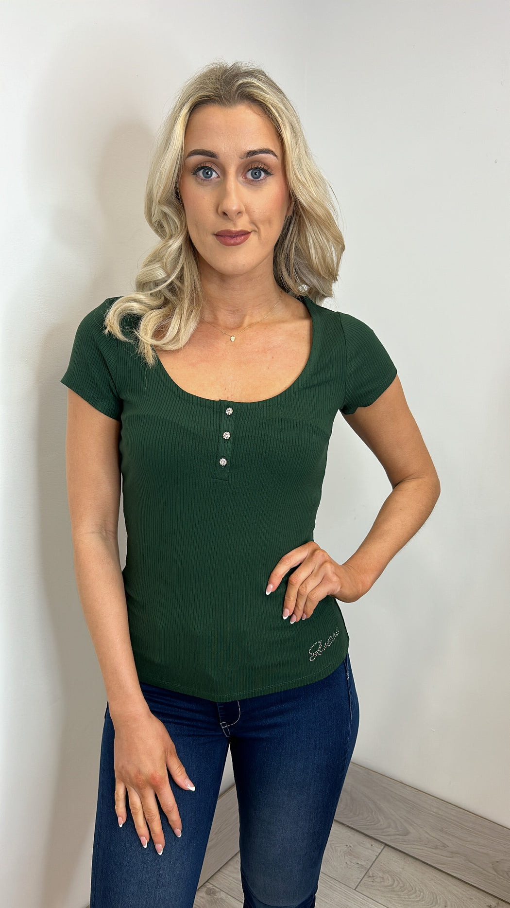 Forest green Guess jewel button top