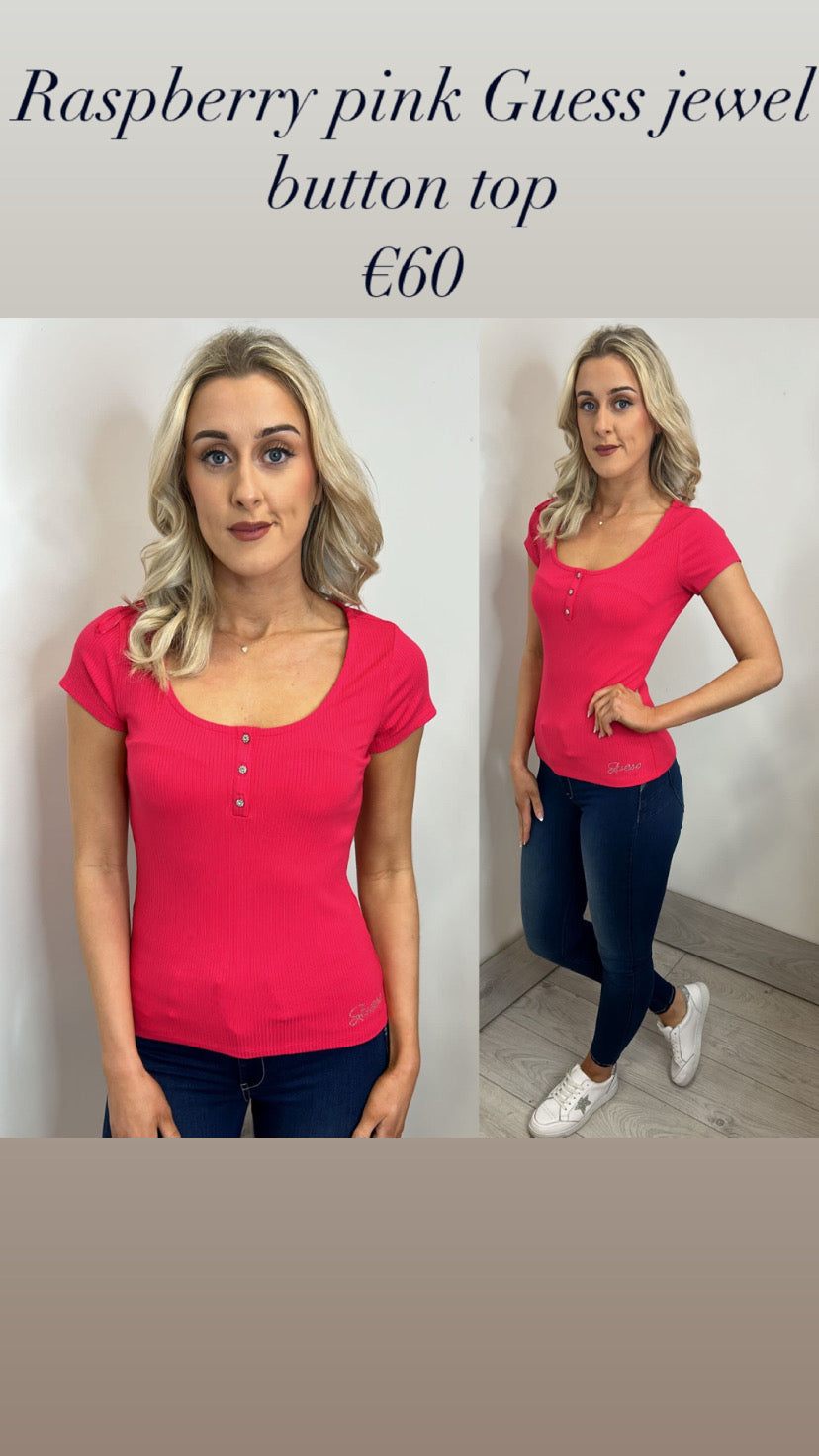Raspberry pink Guess jewel button top