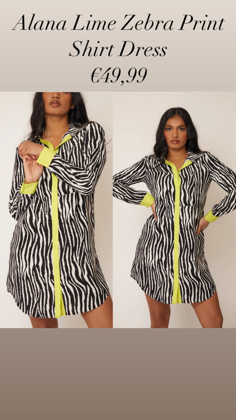 Alana Lime Zebra Print Shirt Dress