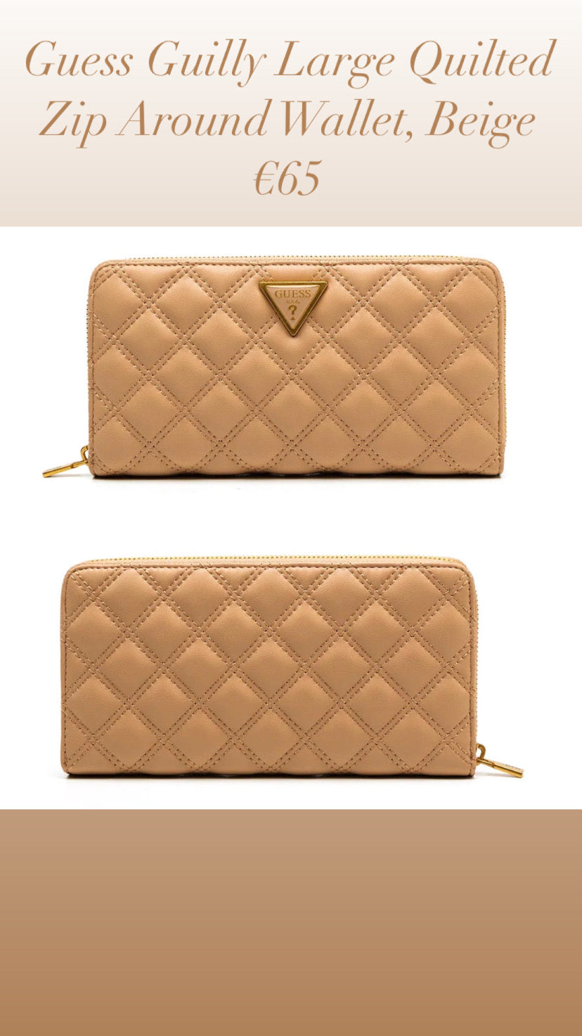 Guess Giully Large Quilted Zip Around Wallet, Beige — Therapy Boutique - Womens  Clothing Ireland