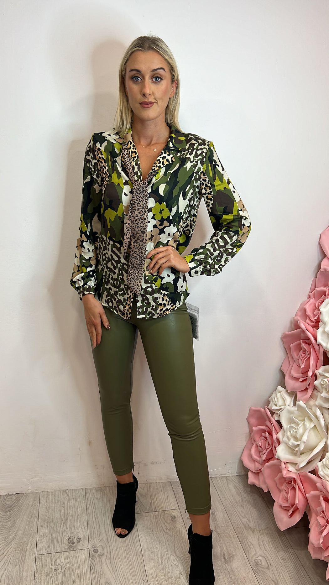 Green Priscilla guess faux leather trousers