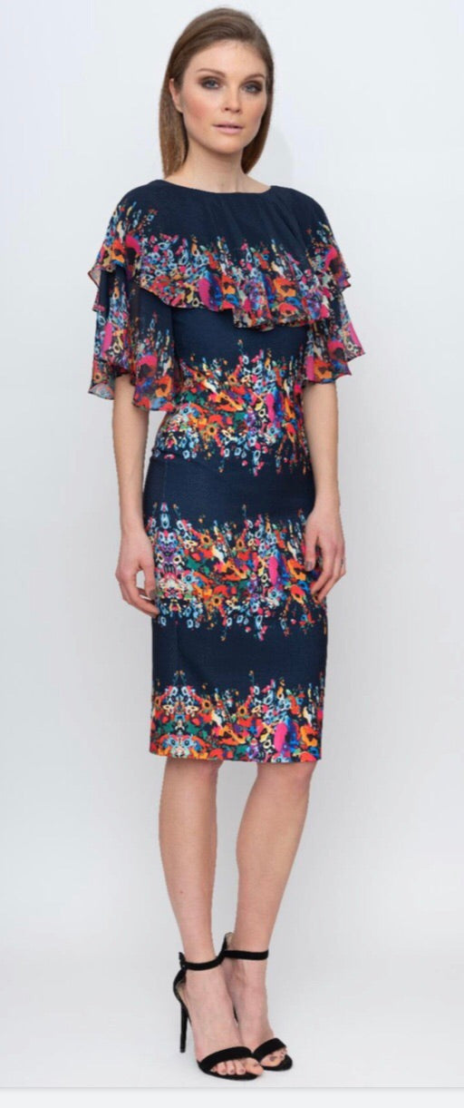 Gardenia floral frill sleeve midi