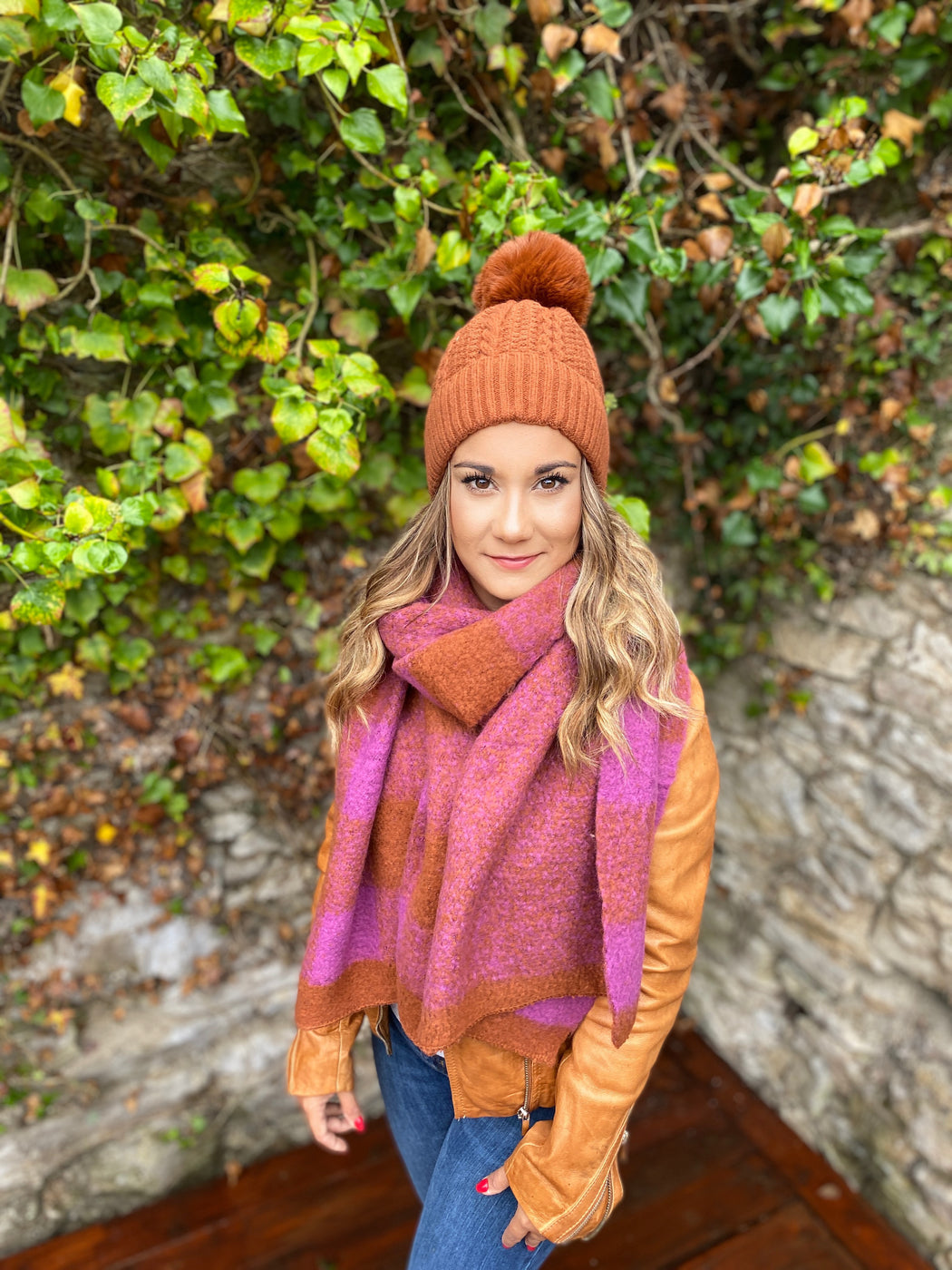Rust cable knit hat