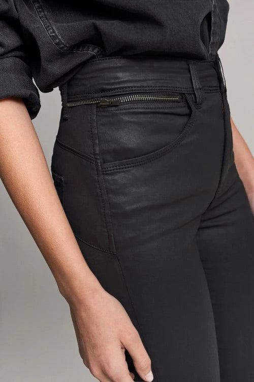 121996 SECRET GLAMOUR  BLACK LEATHER LOOK PUSH IN JEANS