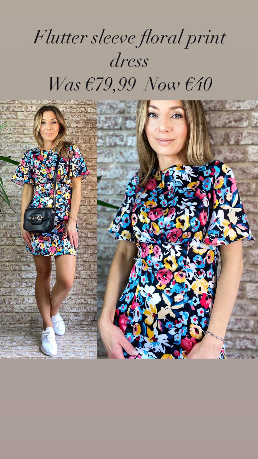 Cindy round neck floral print mini dress