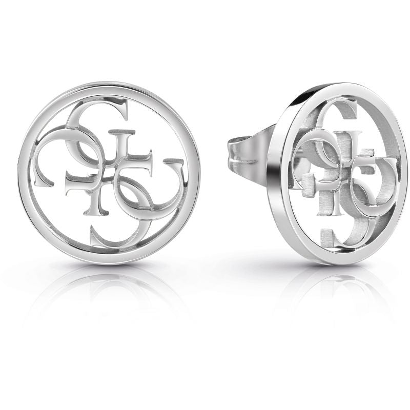 Jube02162 GUESS rhodium plated circular stud earrings with 4G logo