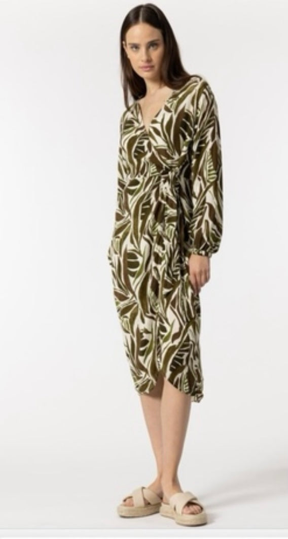 Farafra green wrap print dress