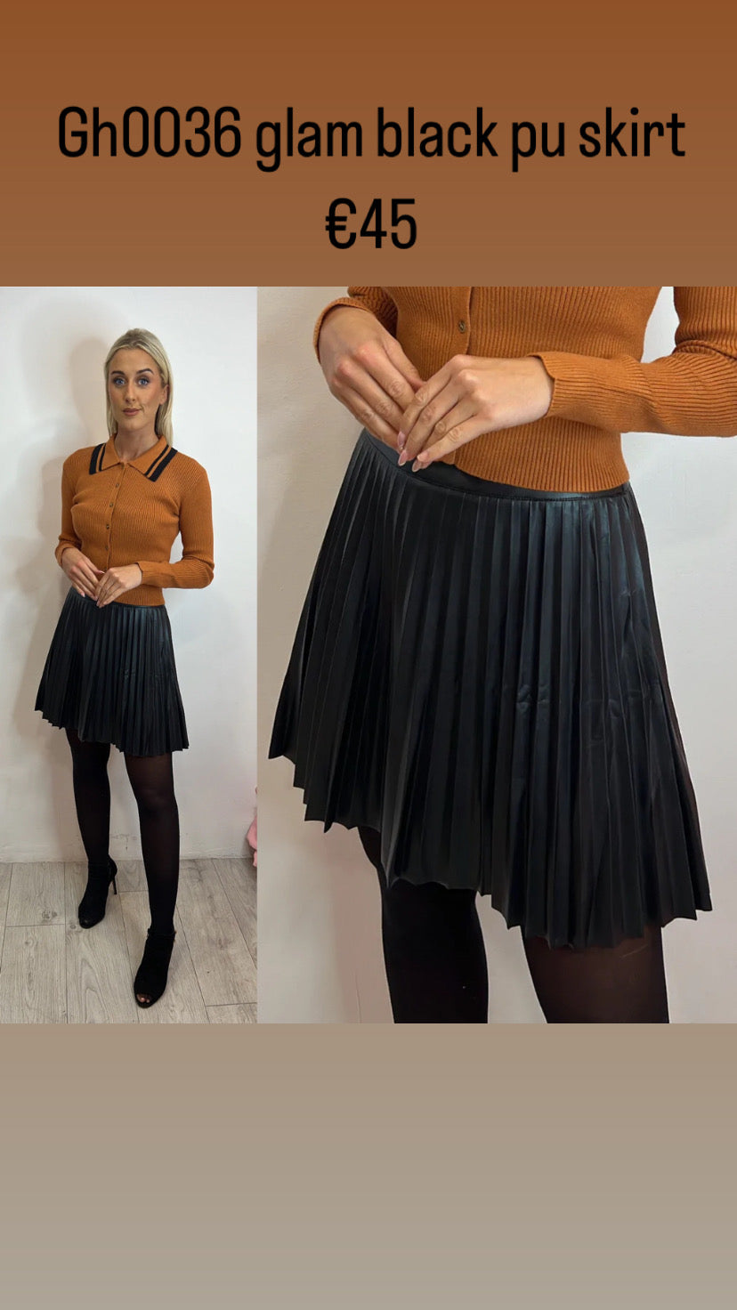 Gh0036 glam black pu skirt