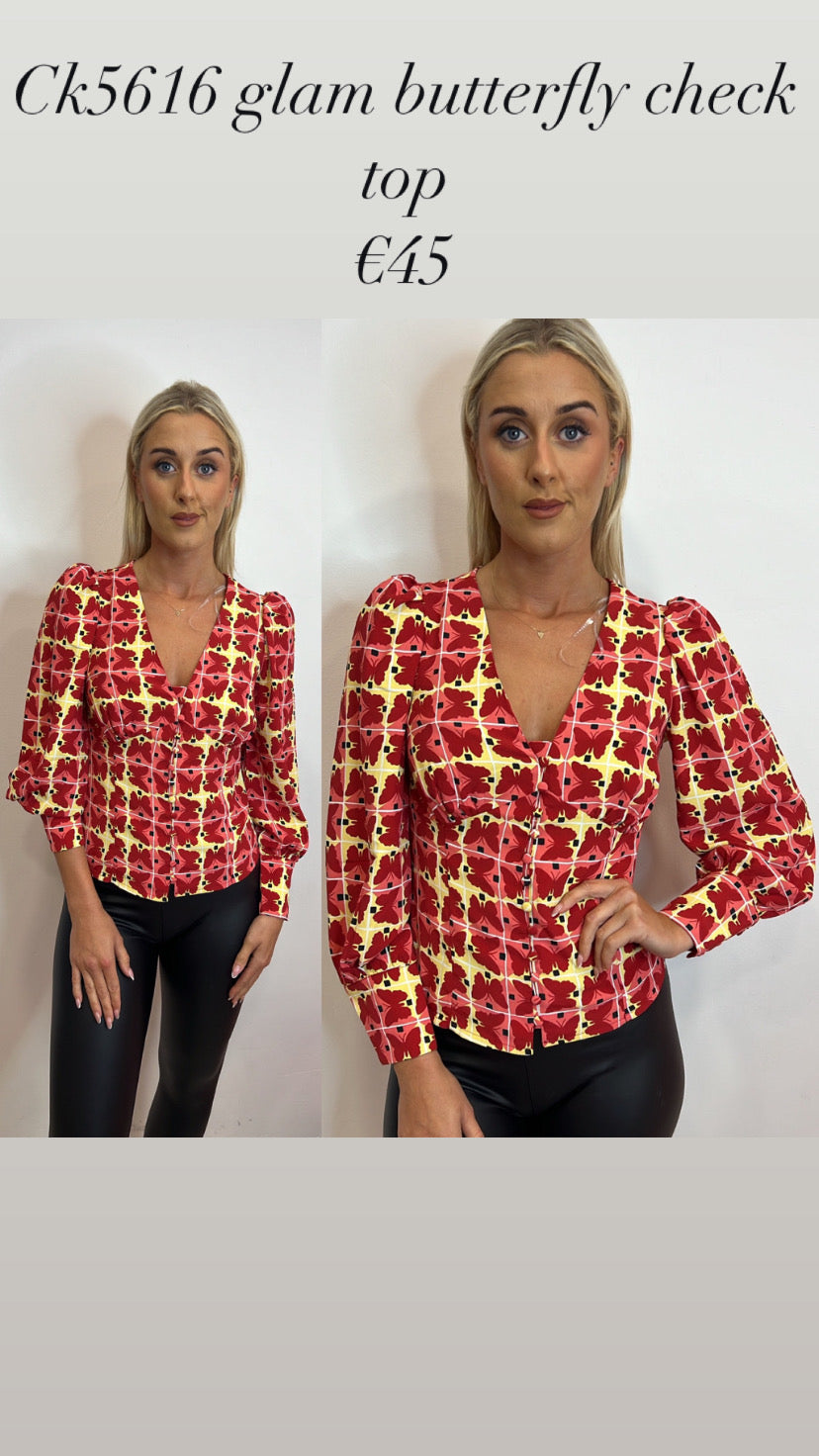 Ck5616 glam butterfly check top