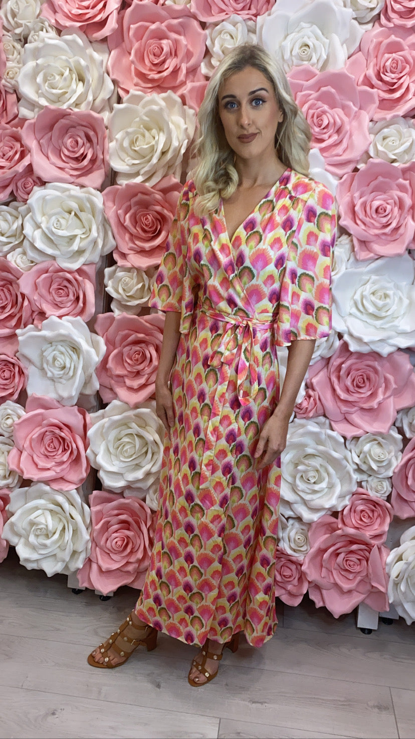 Daze pink print traffic wrap dress