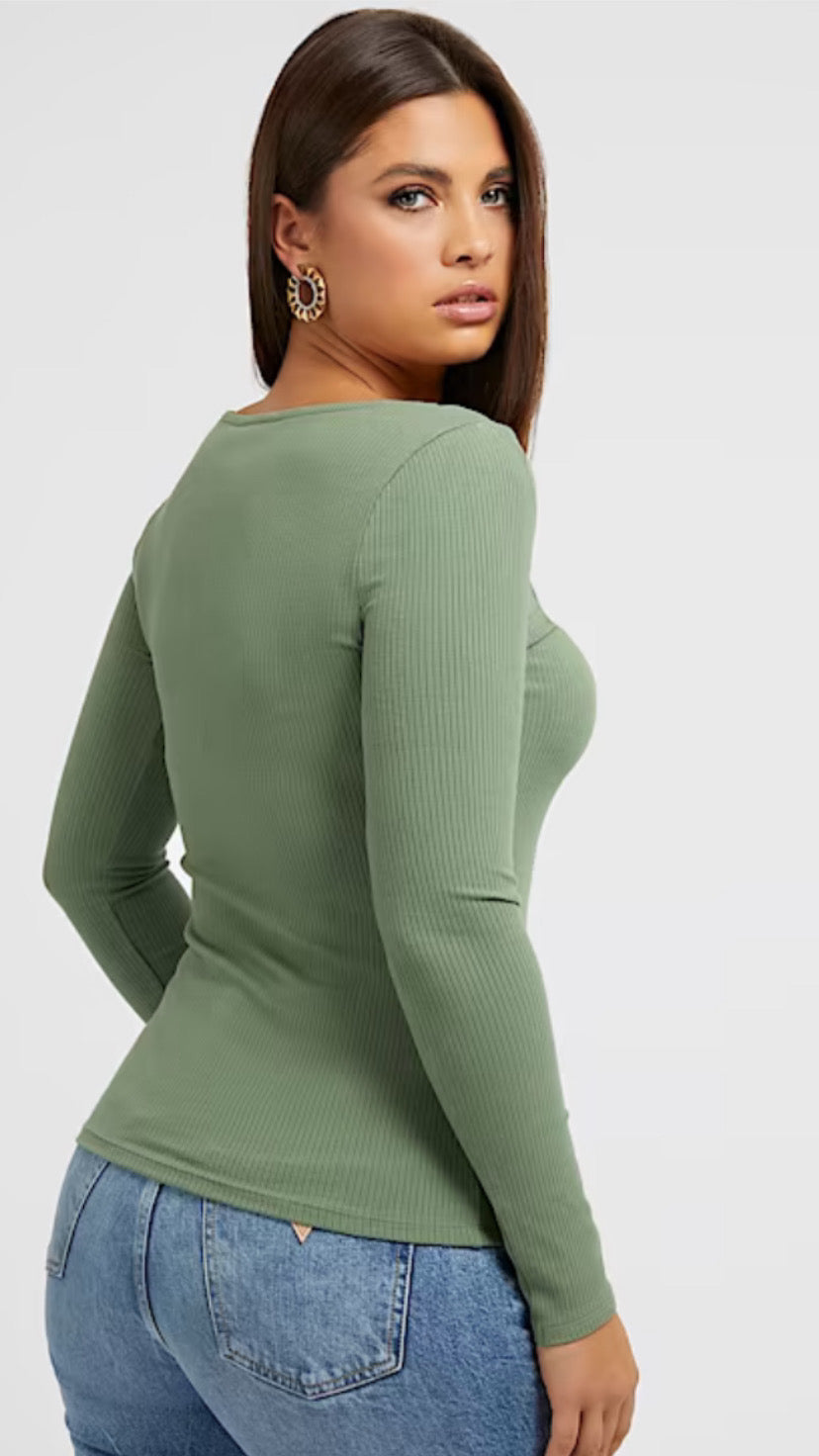 Sage green  long sleeve Guess jewel button top