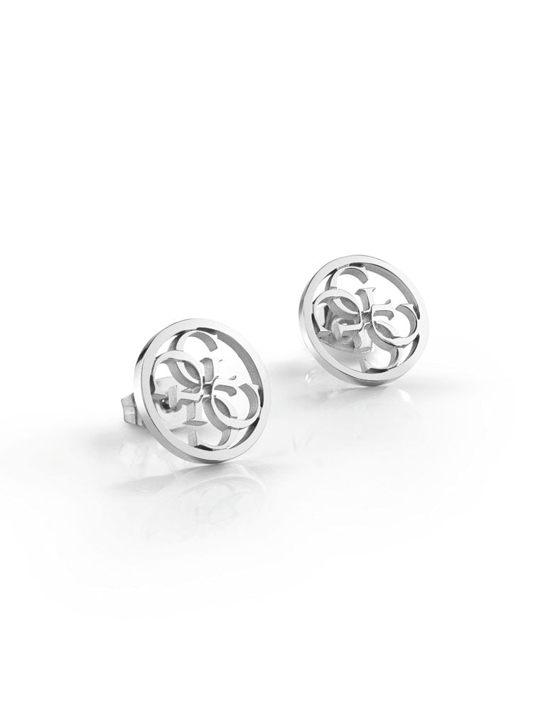 Jube02162 GUESS rhodium plated circular stud earrings with 4G logo